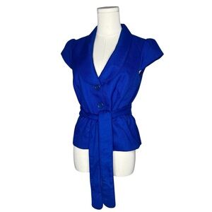 Y2K Vintage The Limited Blue Cap Sleeve Belted Button front Blazer Top Office